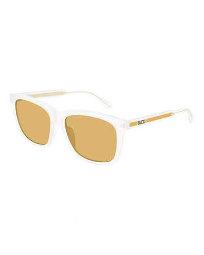 Gucci Men's Square Translucent Acetate Sunglasses In Crystal