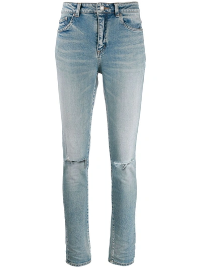Saint Laurent High Rise Ripped Knee Jeans In Blue