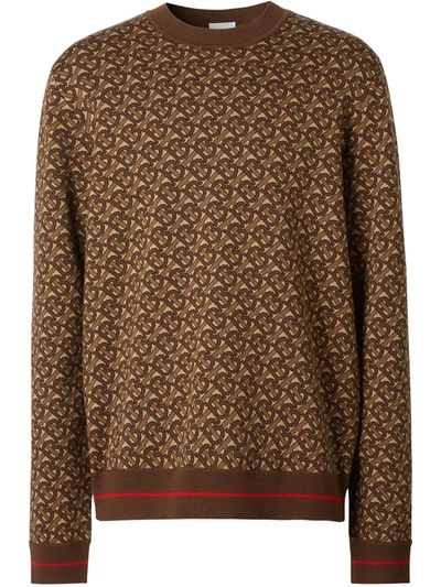 Burberry Mens Monogram Merino Wool Jacquard Sweater In Brown