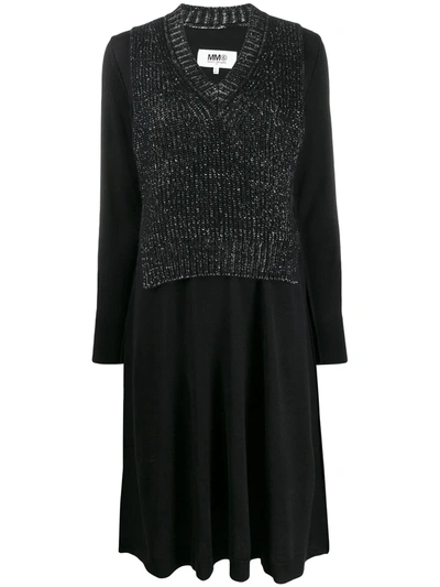 Mm6 Maison Margiela Spliced Bib Panel Dress In Black