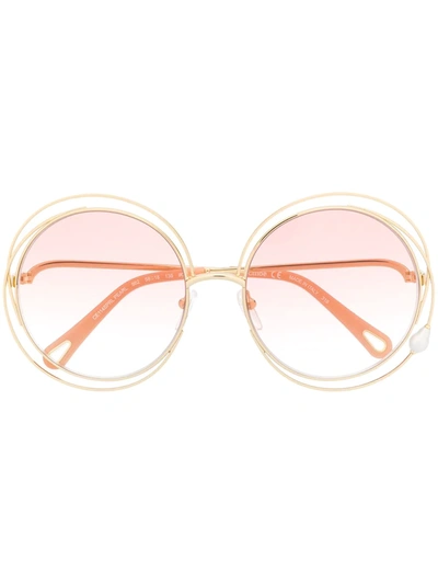 Chloé Carlina Pearl Round-frame Sunglasses In Gold Gradient Peach