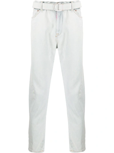 Off-white Belted Straight Jeans In White