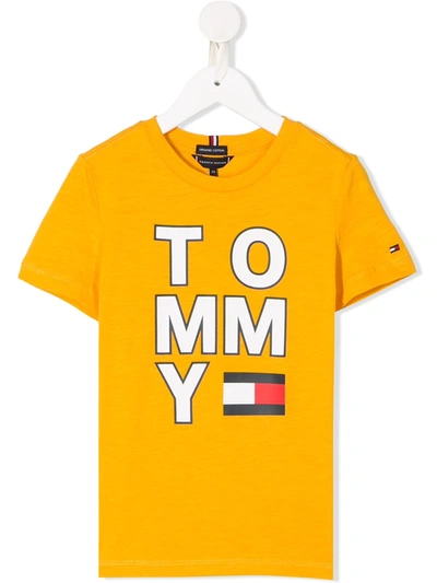Tommy Hilfiger Junior Kids' Crew Neck Logo Printed T-shirt In Yellow