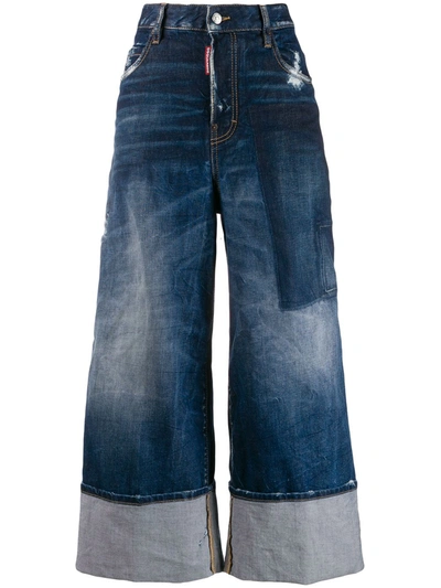 Dsquared2 Jinny Cropped Wide Leg Denim Jeans In Blue