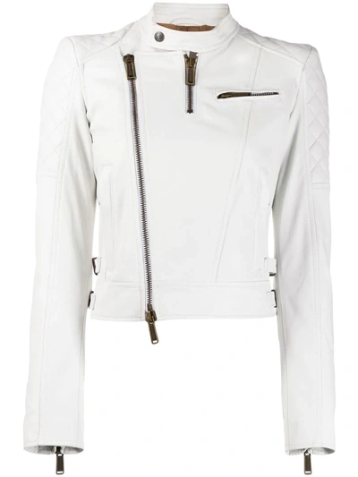 Dsquared2 Quilted Panelled Biker Jacket In Ivory