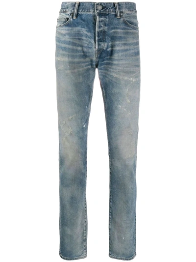 John Elliott Low Rise Distressed Effect Jeans In Blue
