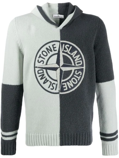 Stone Island Two-tone Logo Hoodie In Grey