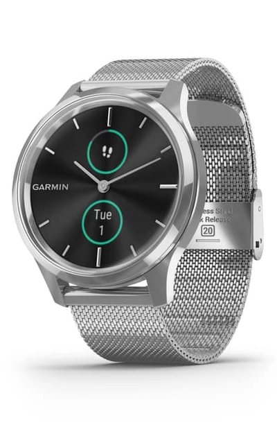 Garmin Vivomove Luxe Milanese Mesh Bracelet Touchscreen Hybrid Smartwatch, 42mm In Silver-black