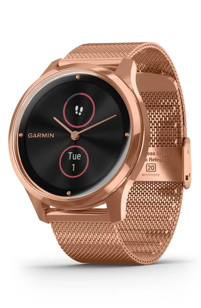 Garmin Vivomove Luxe Milanese Mesh Bracelet Touchscreen Hybrid Smartwatch, 42mm In Rose Gold-black