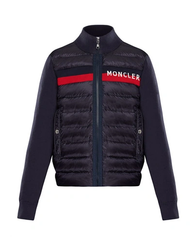 Moncler Unisex Contrast Knit Quilted Jacket - Big Kid In Navy