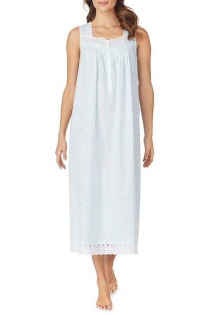 Eileen West Sleeveless Lace Nightgown In White Ground W Bluebell Ditsy
