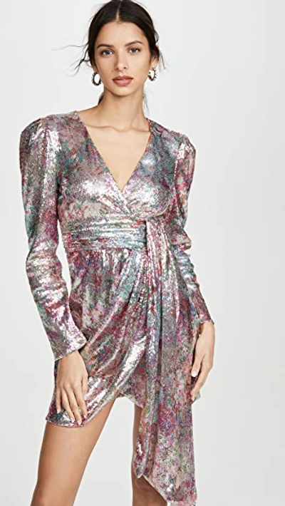 Prabal Gurung V Neck Long Sleeve Dress With Puff Sleeves In Blush Multi