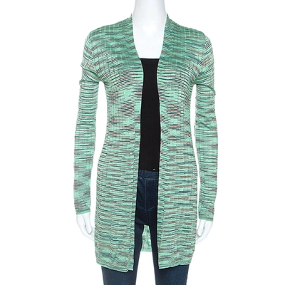 Pre-owned M Missoni Mint Green Striped Knit Open Front Cardigan M