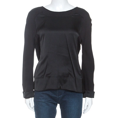 Pre-owned Chloé Black Satin And Chiffon Back Tie Detail Long Sleeve Top L