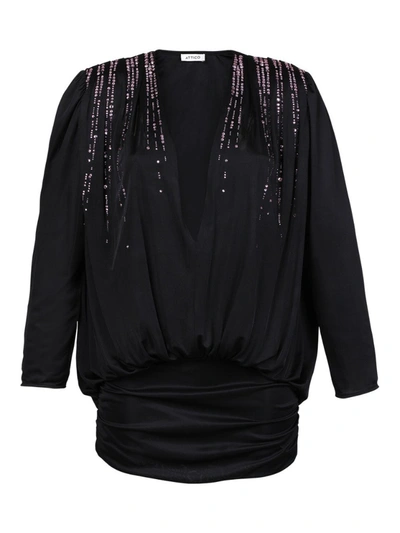 Attico Embellished Jersey Mini Dress In Black