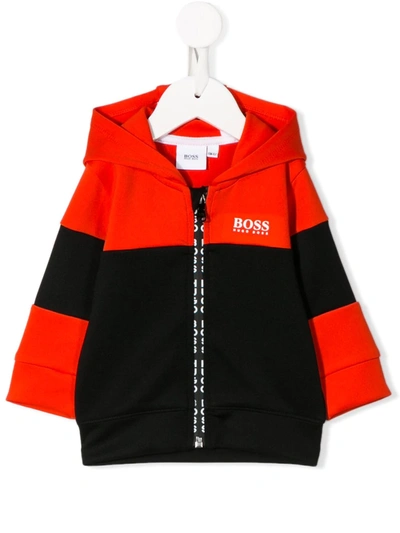 Hugo Boss Babies' Two-tone Hooded Jacket In Black
