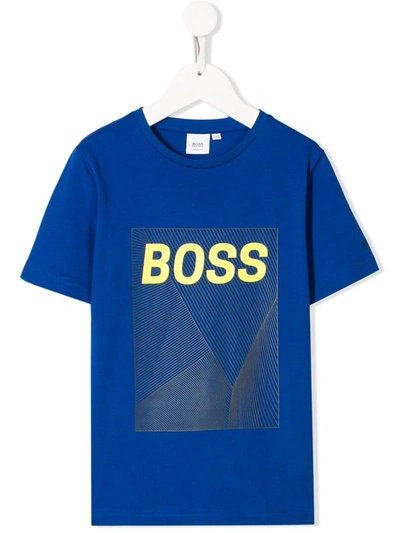Hugo Boss Kids' Crew Neck Geometric Print T-shirt In Blue