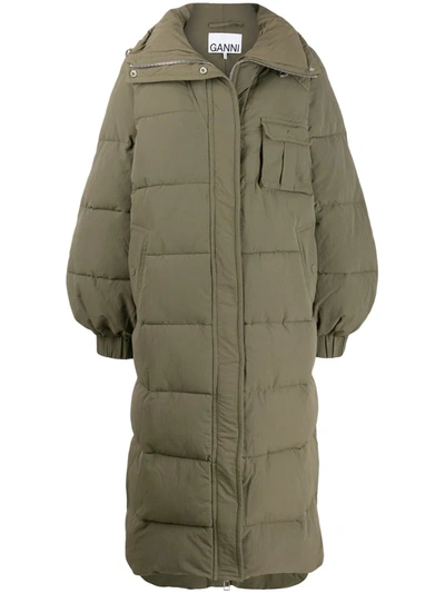 Ganni Detachable Sleeves Quilted Puffer Coat In Kalamata | ModeSens