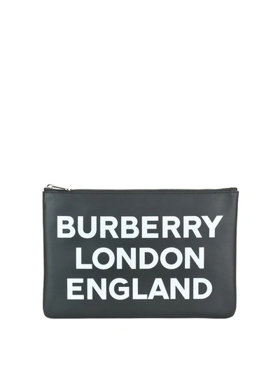 Burberry Leather Pouch With Logo Print In Black