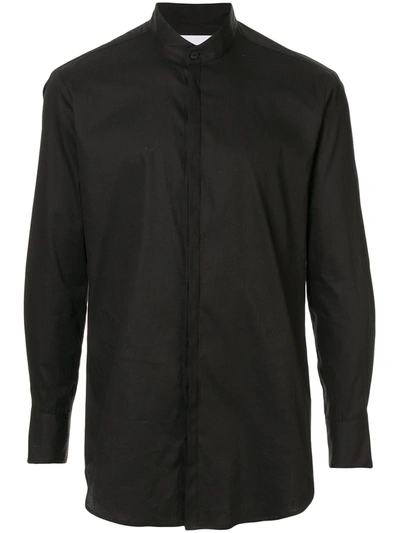 Strateas Carlucci Mandarin Collar Shadow Striped Shirt In Black