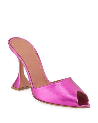 Amina Muaddi Tina Peep-toe Slipper Sandals In Fuchsia