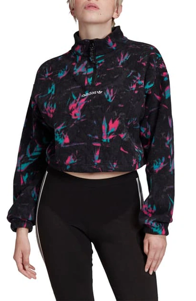 Adidas Originals Print Crop Half Zip Jumper In Multicolor