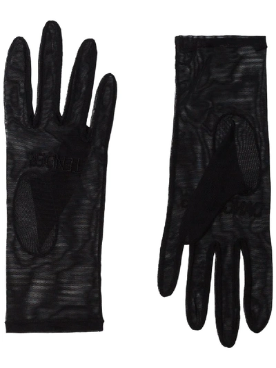 Tender And Dangerous Black Embroidered Logo Tulle Gloves