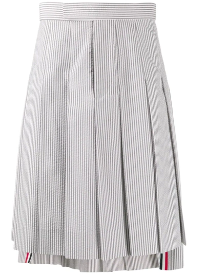 Thom Browne Seersucker Pleated Skirt In Grey