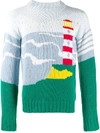 Thom Browne 4-bar Stripe Scenic Crew Neck Pullover In Blue