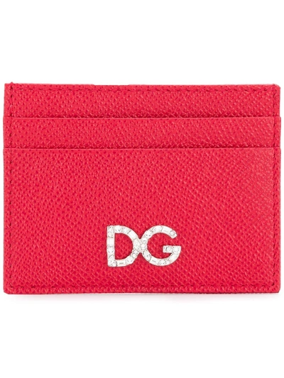 Dolce & Gabbana Leather Cardholder With Crystal Dg In Red