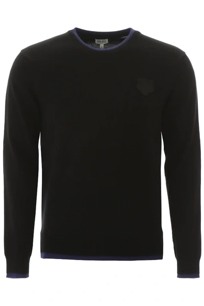 Kenzo Pullover With Tiger Patch In Black,blue