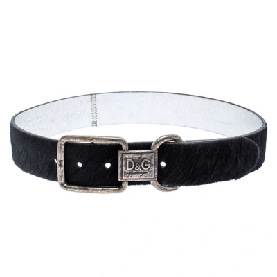 Pre-owned Dolce & Gabbana D & G Black Calfhair Logo Buckle Belt 75cm