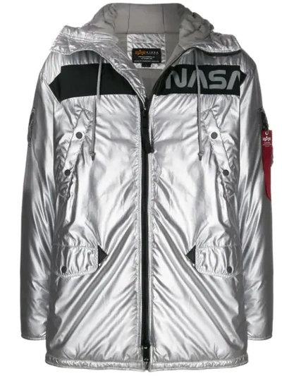 Alpha Industries Silver Polyester Outerwear Jacket In Metallic