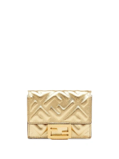 Fendi Small Tri-fold Baguette Wallet In Gold