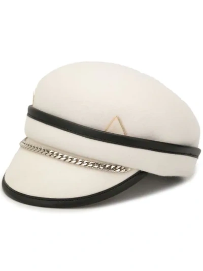 Venna Newsboy Chain-trimmed Felt Hat In White