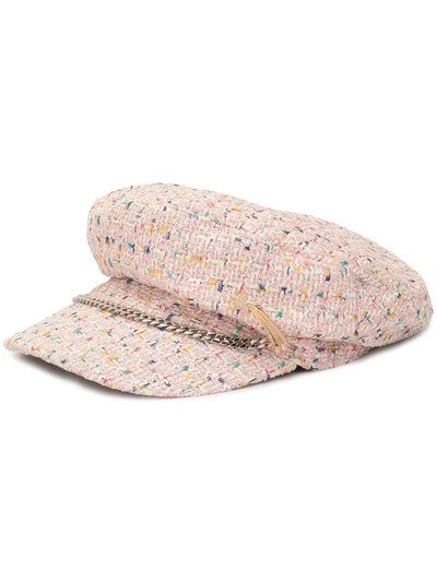 Venna Chain-strap Tweed Hat In Pink