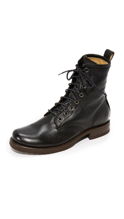 Frye Veronica Leather Combat Booties In Black