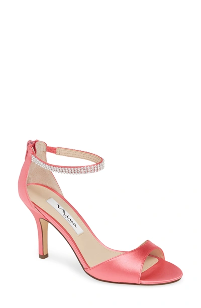 Nina Volanda Ankle Strap Sandal In Strawberry Punch Satin