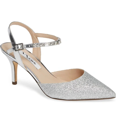 Nina Tonya Pointy Toe Pump In Silver Glitter Fabric