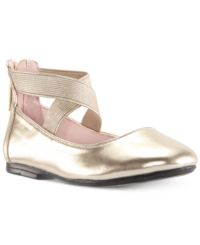 Nina Kids' Little Girls Marissa Crisscross Ankle Strap Ballet Flat In Platino Metallic