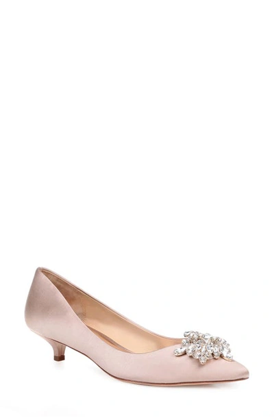 Badgley Mischka Vail Embellished Kitten Heel Pump In Latte Satin