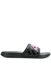 Nike Women's Benassi Jdi Swoosh Slide Sandals From Finish Line In Black/pink-vivid Pink