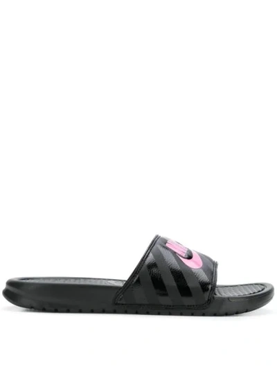 Nike Women's Benassi Jdi Swoosh Slide Sandals From Finish Line In Black/pink-vivid  Pink | ModeSens