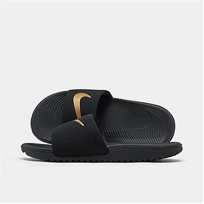 Nike Big Kids' Kawa Slide Sandals From Finish Line In Black/metallic Gold