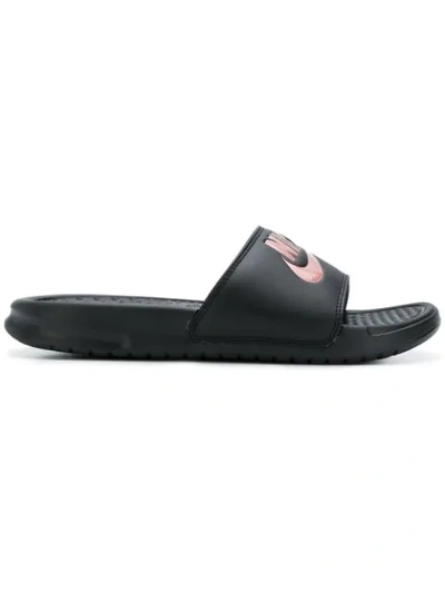 Nike Women's Benassi Jdi Swoosh Slide Sandals From Finish Line In Black/rose  Gold/black | ModeSens