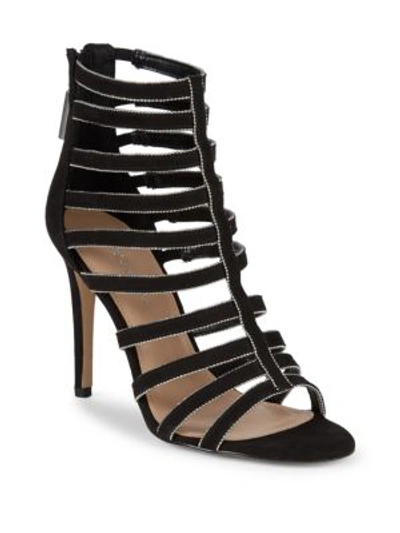 Bcbgeneration Jacqueline Micro Suede Caged Sandals In Black