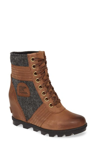 Sorel Women's Lexie Wedge Lug Sole Booties Women's Shoes In Tobacco Leather