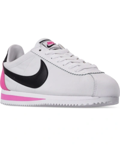 Nike Women's Classic Cortez Premium Casual Sneakers From Finish Line In White/black-china Rose
