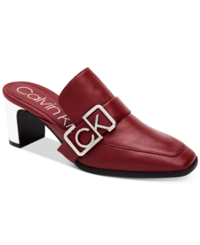 Calvin Klein Dacy Block-heel Mules Women's Shoes In Barn Red