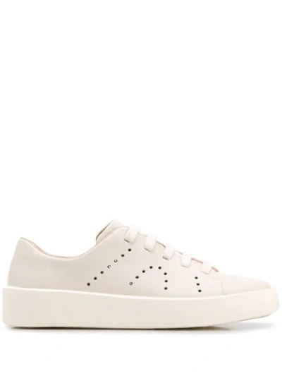 Camper Courb Perforated Low Top Trainer In Beige Leather